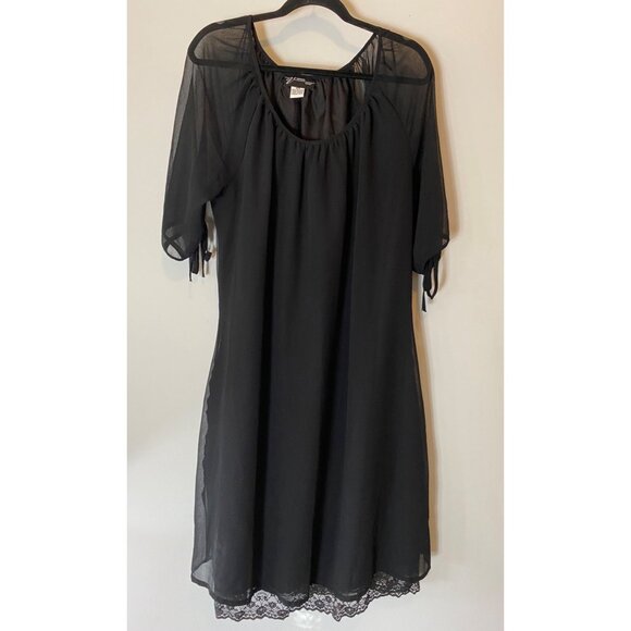 Venezia Black Sheer Lace Trim Dress Scoop Neck Short Sleeve 18W - Picture 1 of 10